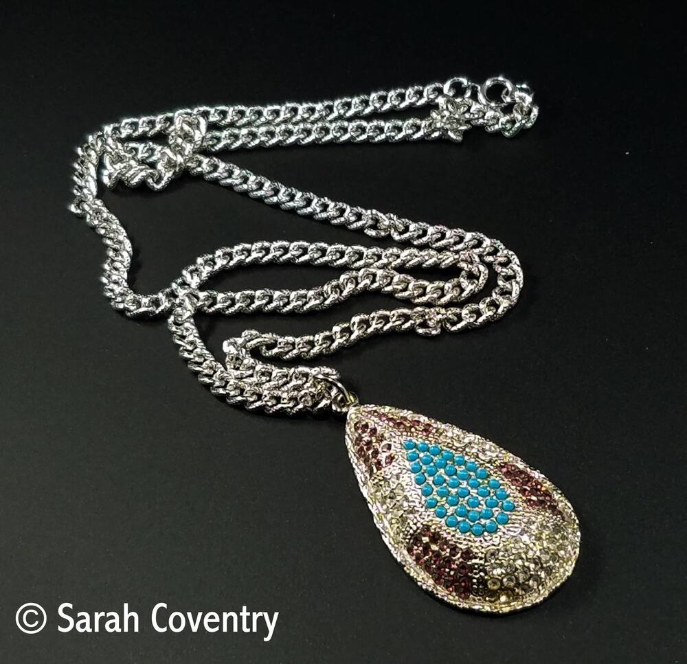 Vintage Sarah Coventry Shangri La Teardrop Rhinestone Pendant Necklace